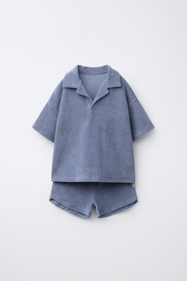 TOWELLING POLO SHIRT AND BERMUDA SHORTS SET - Mid-blue by Zara - Image 0