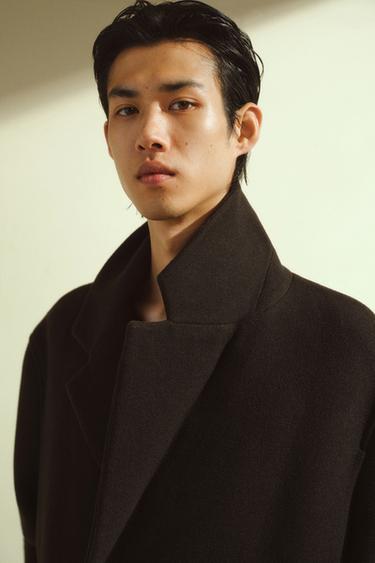 DOUBLE-BREASTED WOOL BLEND COAT WITH BELT - Brown by Zara