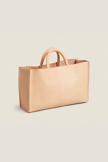 LEATHER MINI TOTE BAG - Light beige by Zara - Image 1