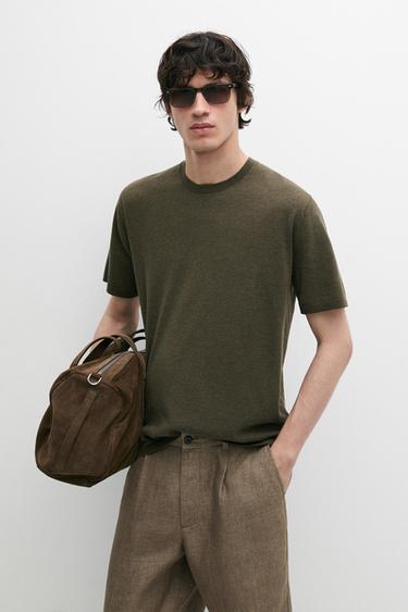 Zara 100% cotton short sleeve knit sweater - Mid-green