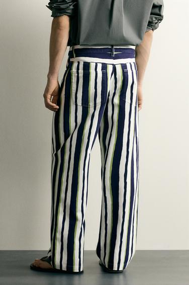 PANTALON STRAIGHT FIT À RAYURES - Bleu marine de Zara - Image 2