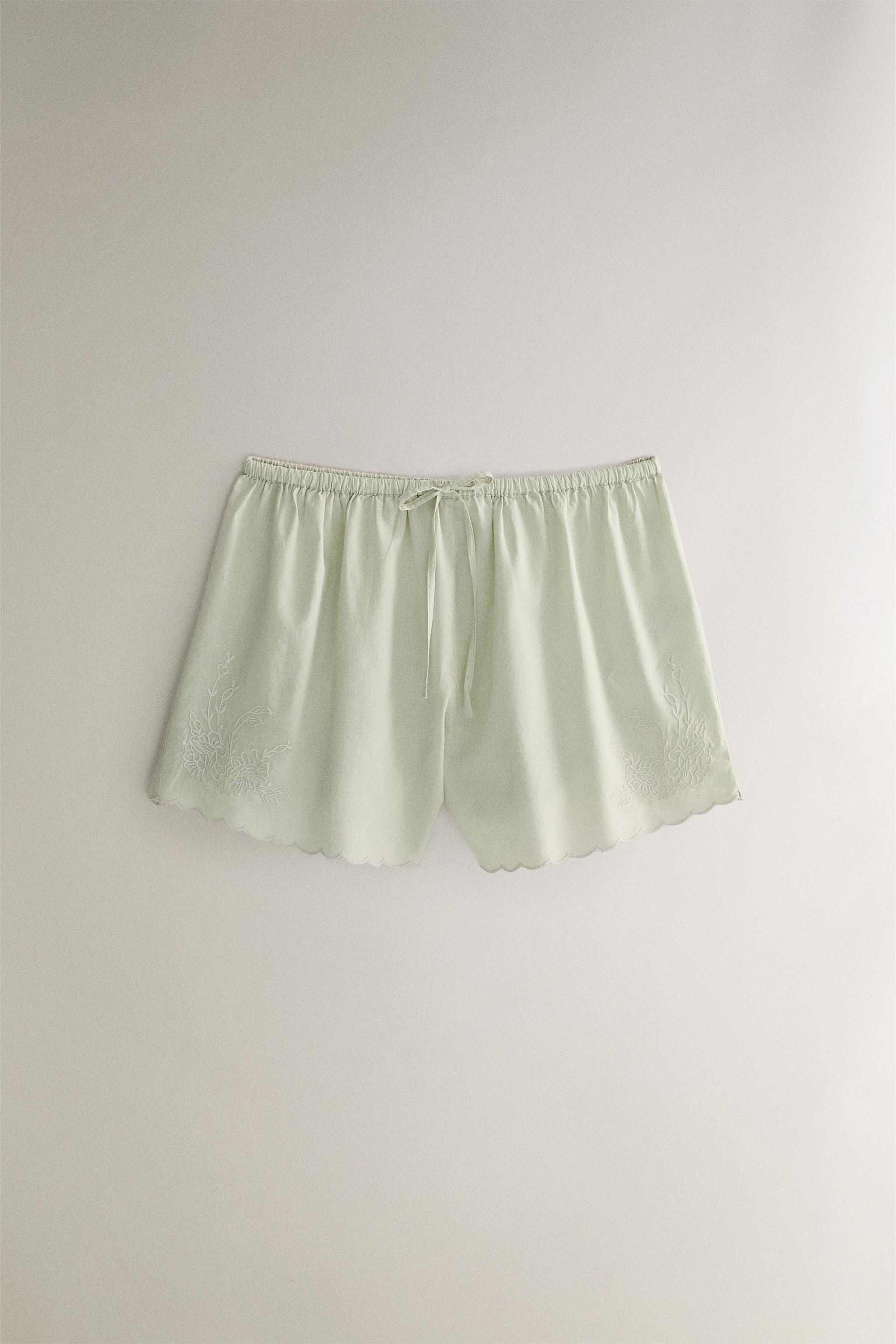 刺繍 コットン ショートパンツ - ライトグリーン | ZARA Japan