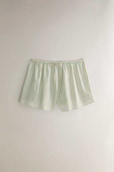 SHORT COTON BRODERIES - Vert clair de Zara - Image 0