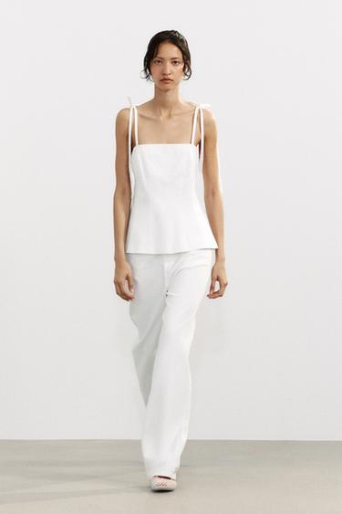 Zara FITTED TIE TOP - White - Image 0