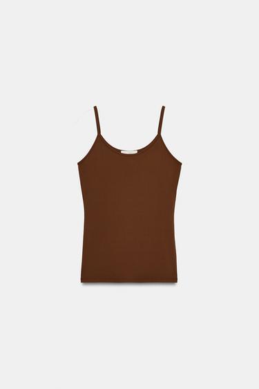 FINE STRAP POLYAMIDE T-SHIRT - camel by Zara
