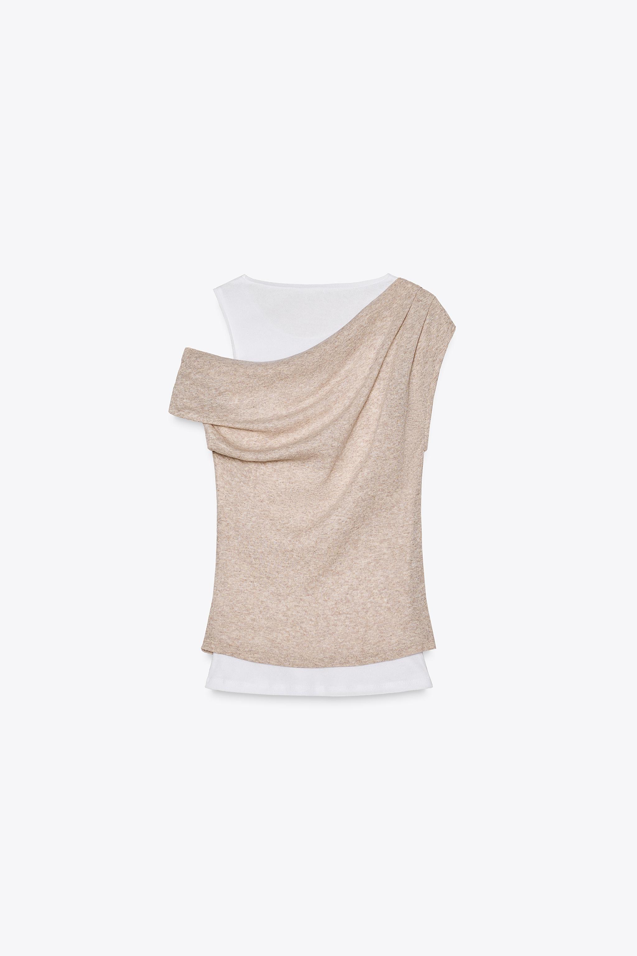 【ZARA】アシンメトリードレープＴシャツ ベージュ 1198/180/450 ZARA】アシンメトリードレープTシャツ ベージュ 1198/180/450