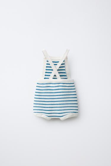 STRIPED KNIT SHORT DUNGAREES - Ecru by Zara - Image 1