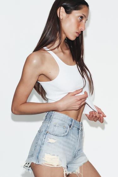 SHORTS DENIM TRF TIRO ALTO ROTOS - Azul medio de Zara