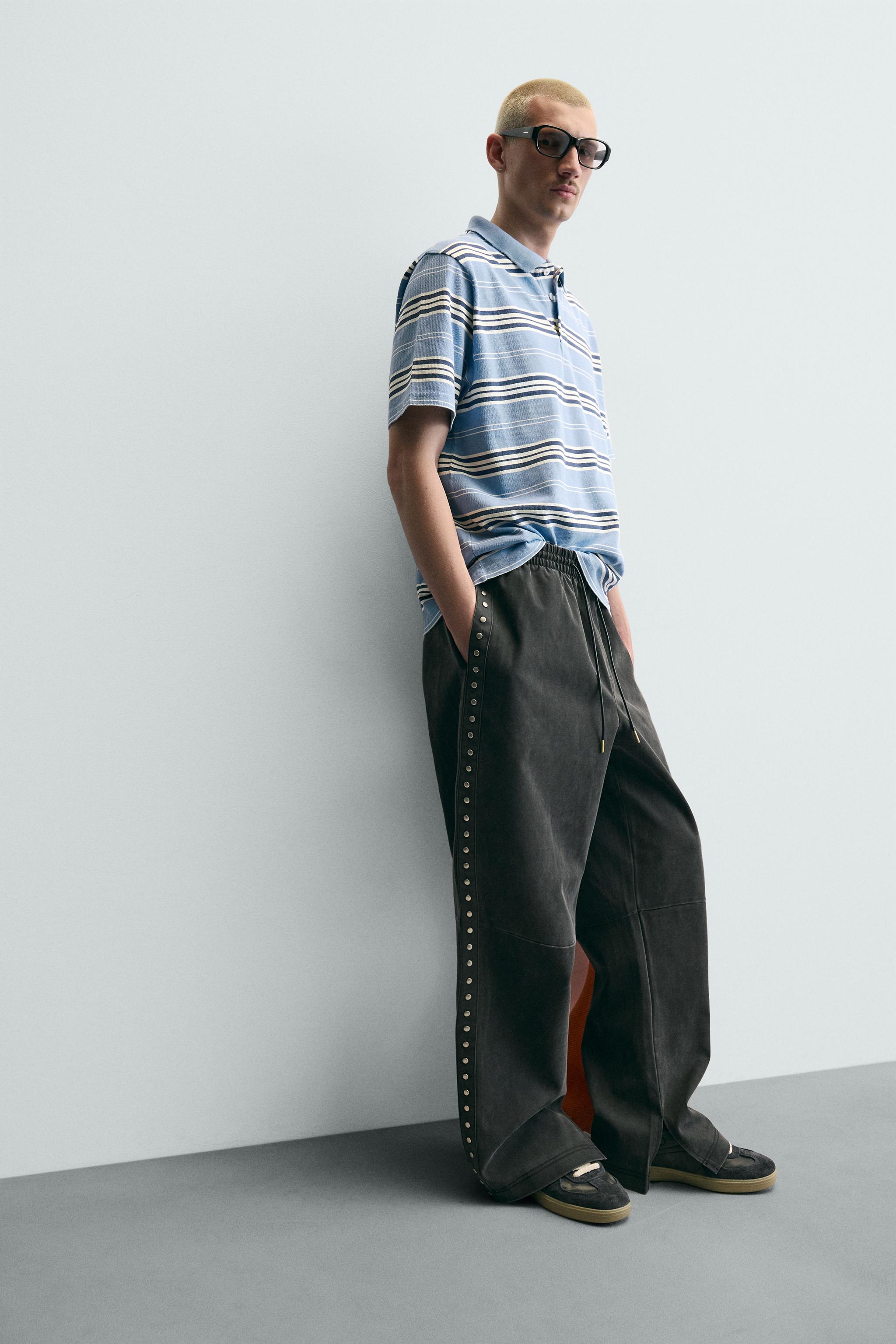 STUDDED FAUX LEATHER RELAXED FIT PANTS