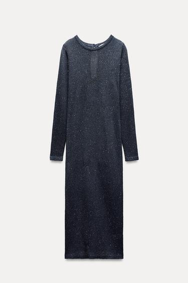 VESTIDO LARGO PUNTO LENTEJUELAS - Marino de Zara