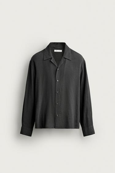 VISCOSE-LINEN BLEND SHIRT — Anthracite grey 1