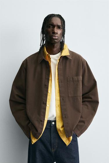 EMBROIDERED TEXTURED OVERSHIRT - Brown by Zara