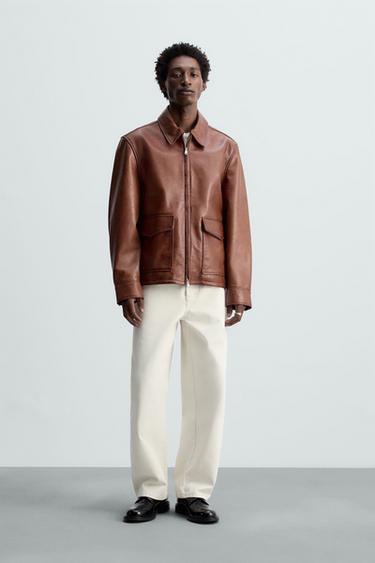 WASHED LEATHER JACKET - Brown by Zara - Image 0