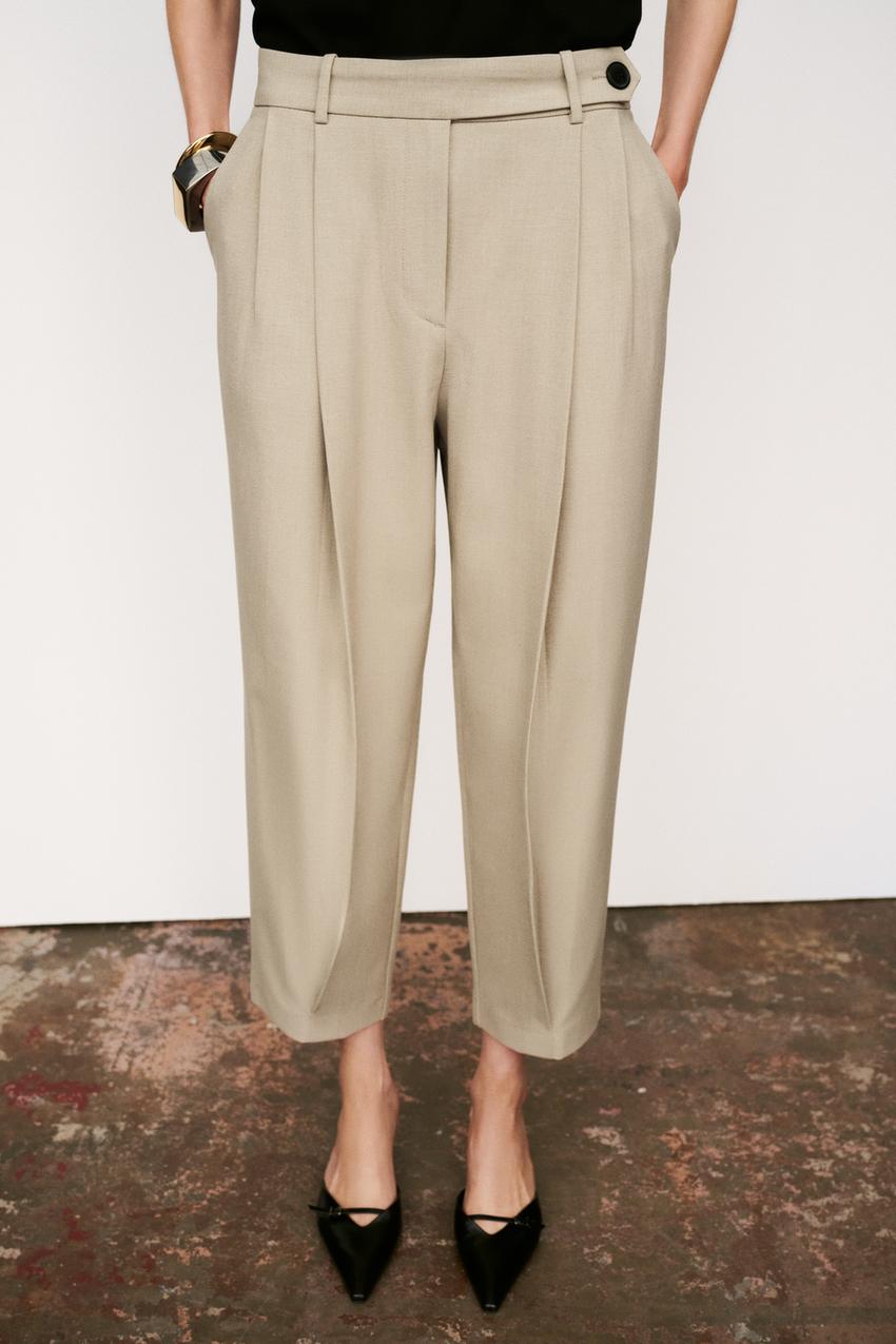 DOUBLE PLEAT TAPERED PANTS - Light camel