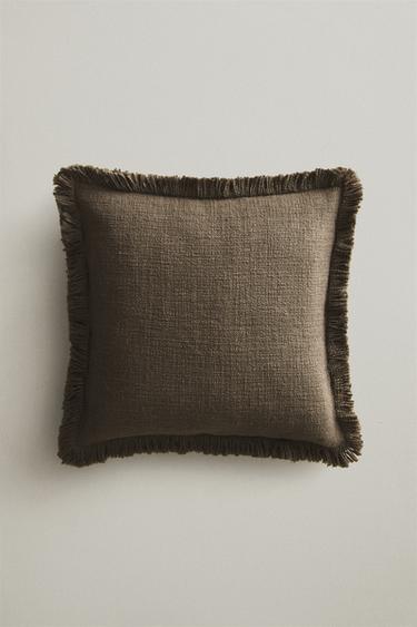 Zara FRINGED THROW PILLOW COVER - Dark khaki