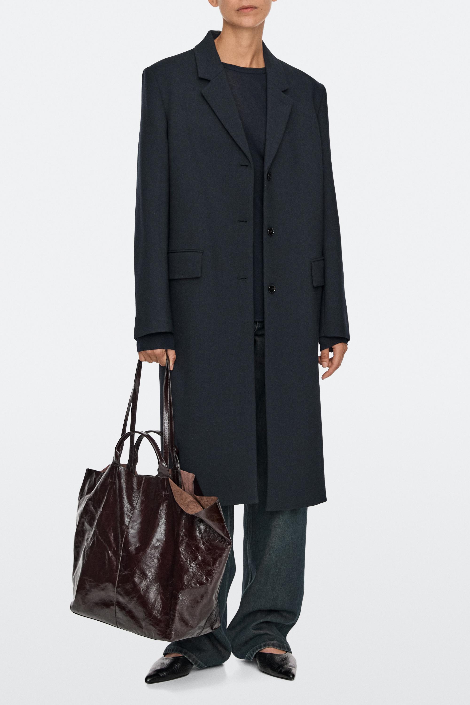 Maxi crackled nappa leather tote bag - Chocolate | ZARA United States