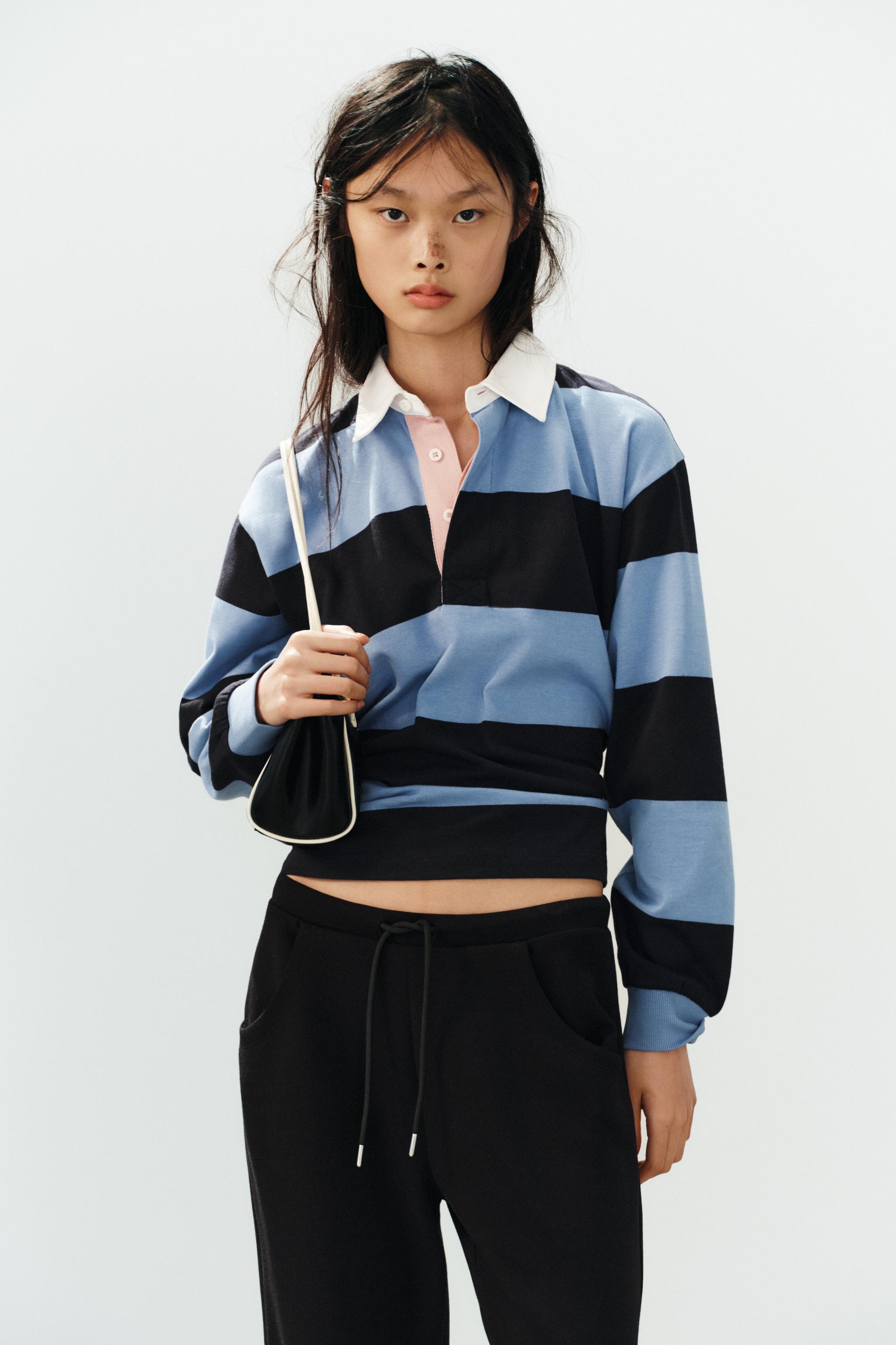 Zara KONTRAST YAKALI ÇİZGİLİ POLO T-SHIRT görsel 4