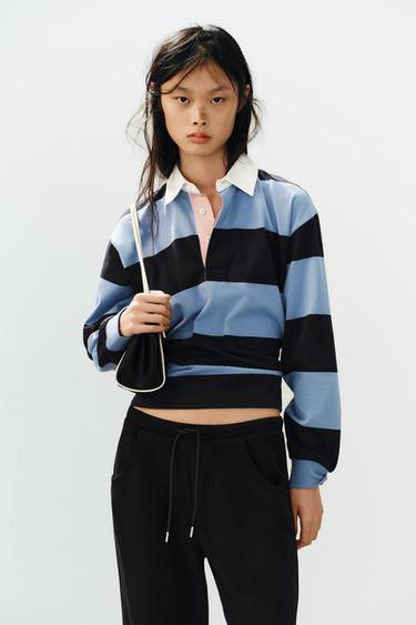 CONTRAST-COLLAR STRIPED POLO — striped 1
