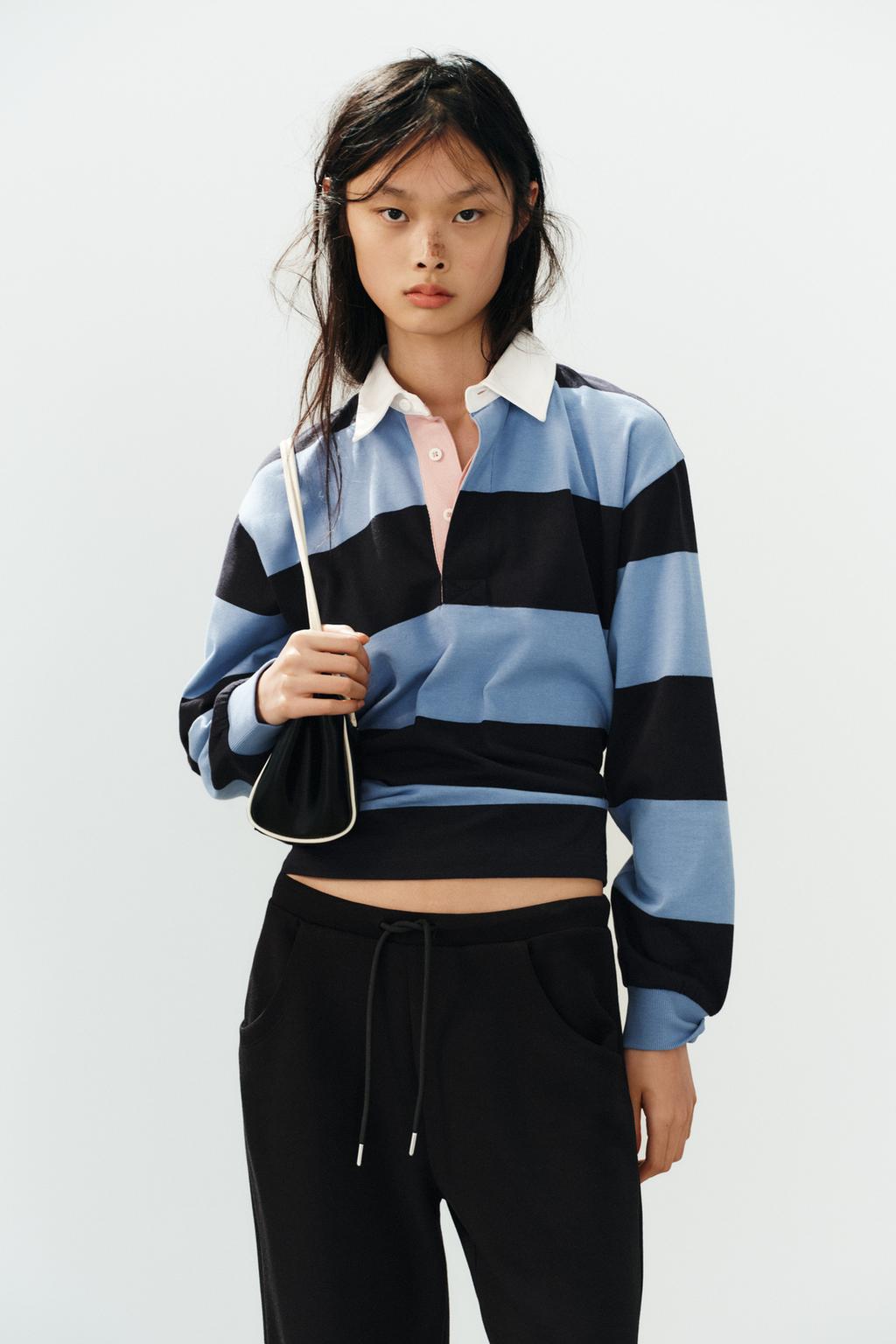 STRIPED POLO SHIRT WITH CONTRAST COLLAR