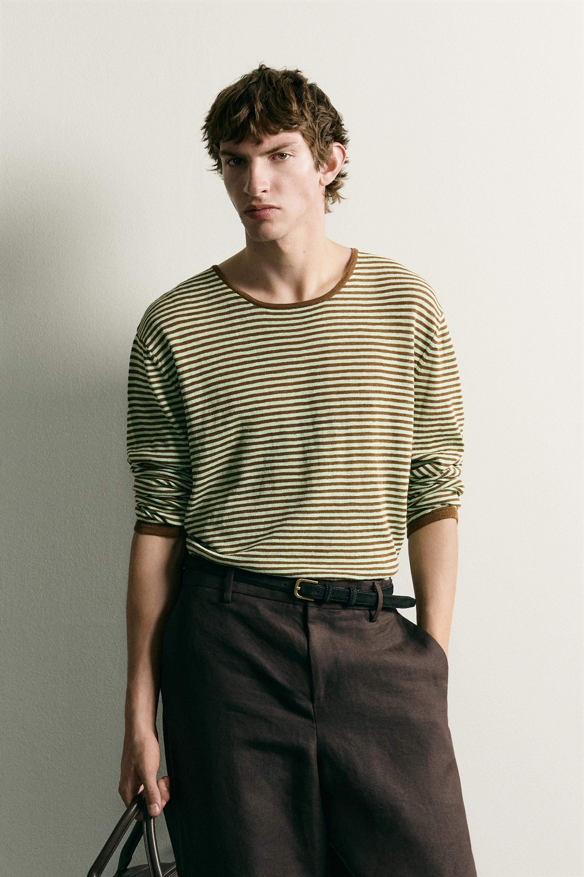 LIGHTWEIGHT STRIPED JACQUARD JUMPER — Brown / Green