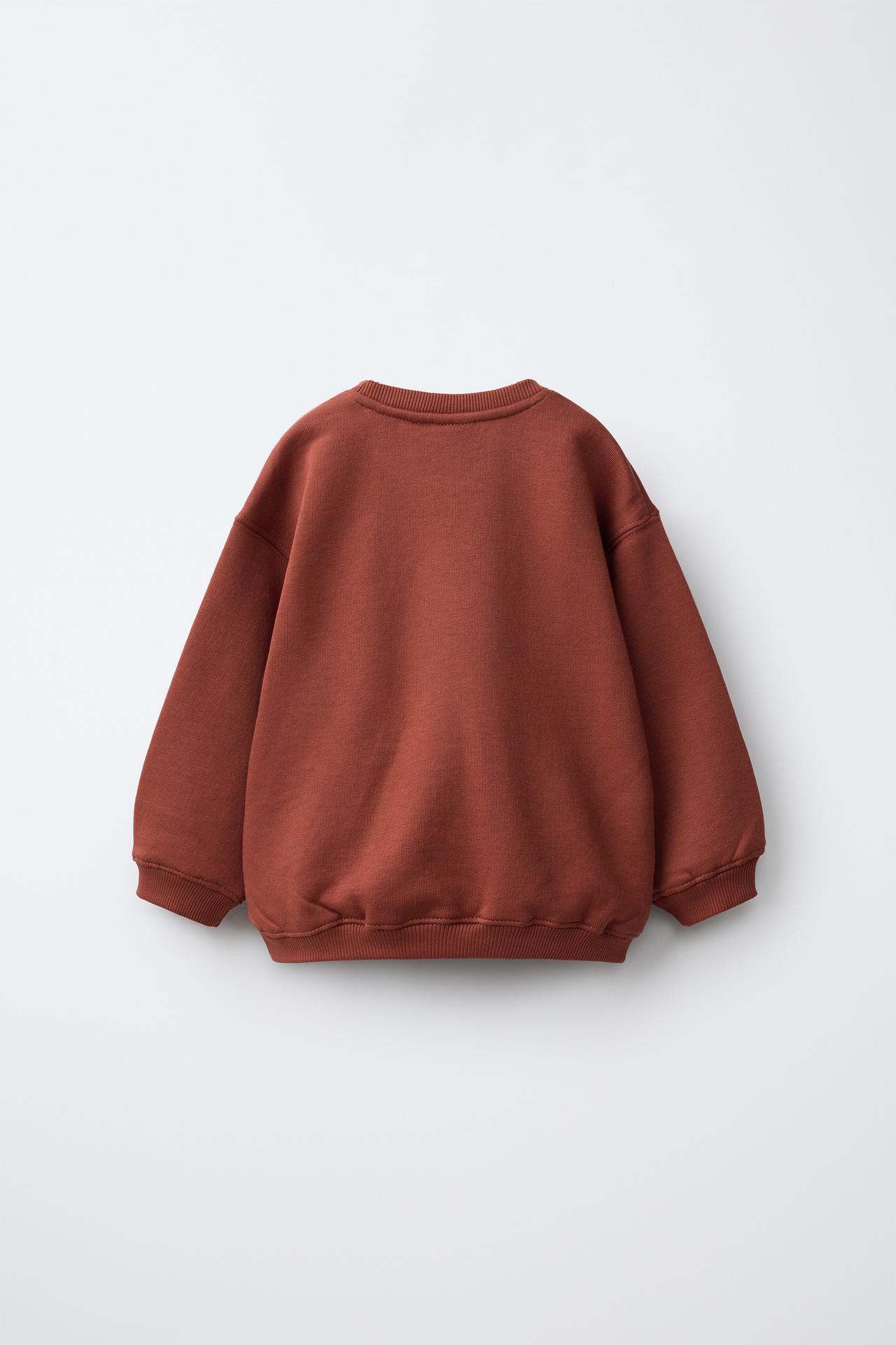 EMBROIDERED FLORAL SWEATSHIRT — Brick