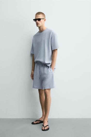 INTERLOCK RELAXED FIT JOGGER BERMUDA SHORTS - Sky blue by Zara