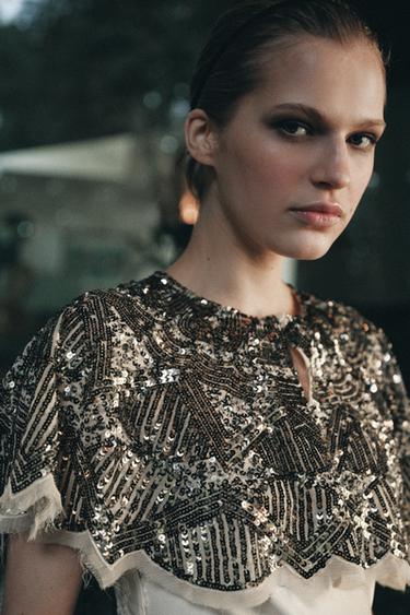 PELERINË ME QËNDISJE DHE TEMINA - Fildish nga Zara - Imazh 0