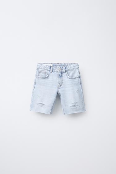 RIPPED DENIM BERMUDA SHORTS - Blue by Zara - Image 0