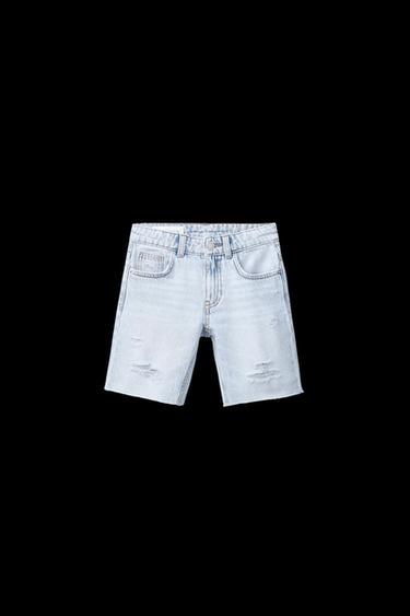 RIPPED DENIM BERMUDA SHORTS - Blue by Zara - Image 0