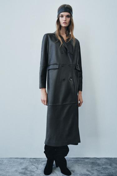 ZW COLLECTION LANG FRAKKE I 100 % SKIND - Sort fra Zara - Billede 0