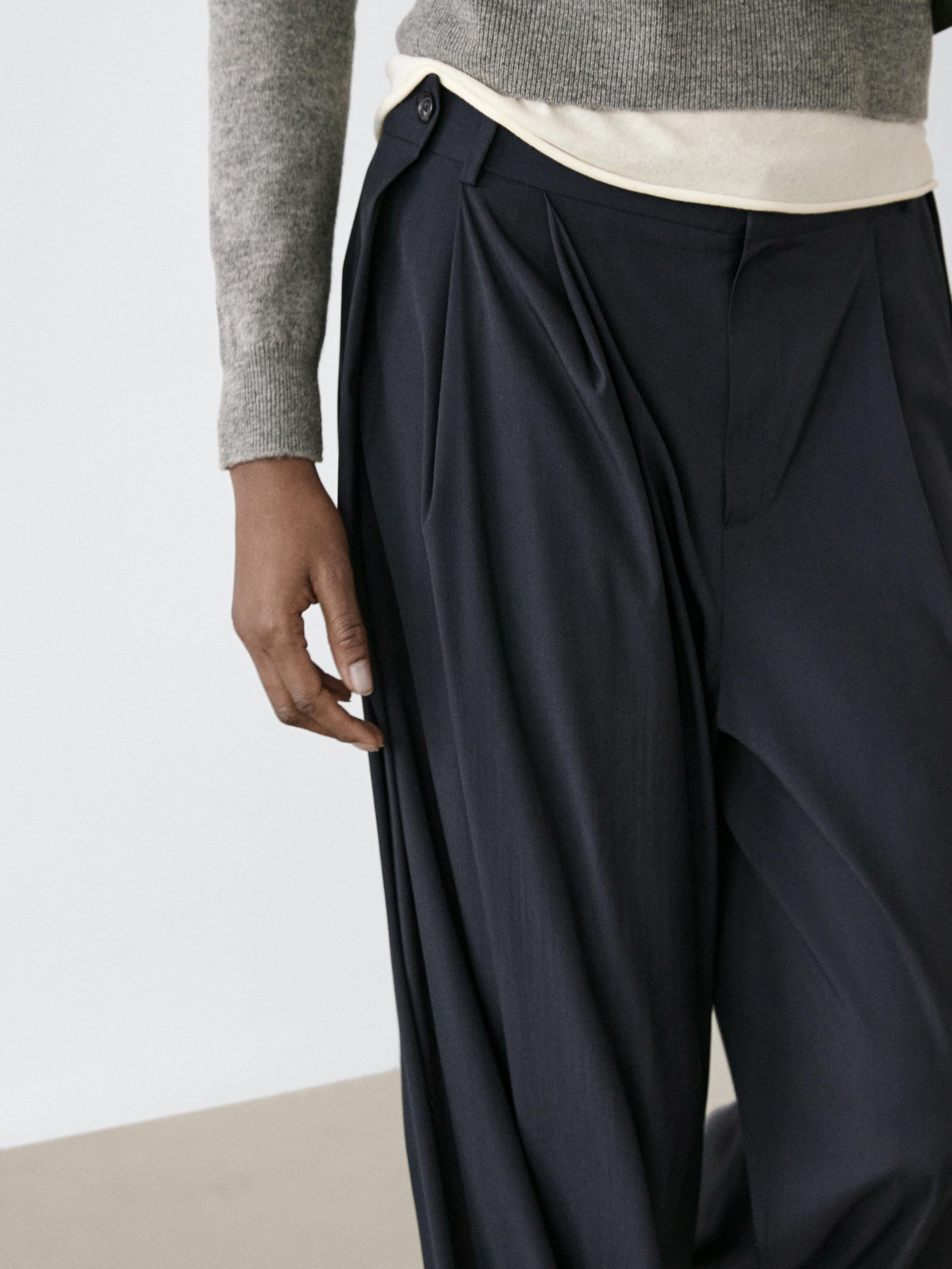 Pantalon plissé en laine mélangée