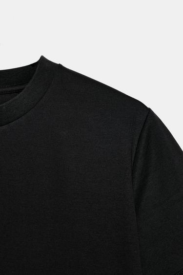 Zara MERCERIZED COTTON T-SHIRT - Black
