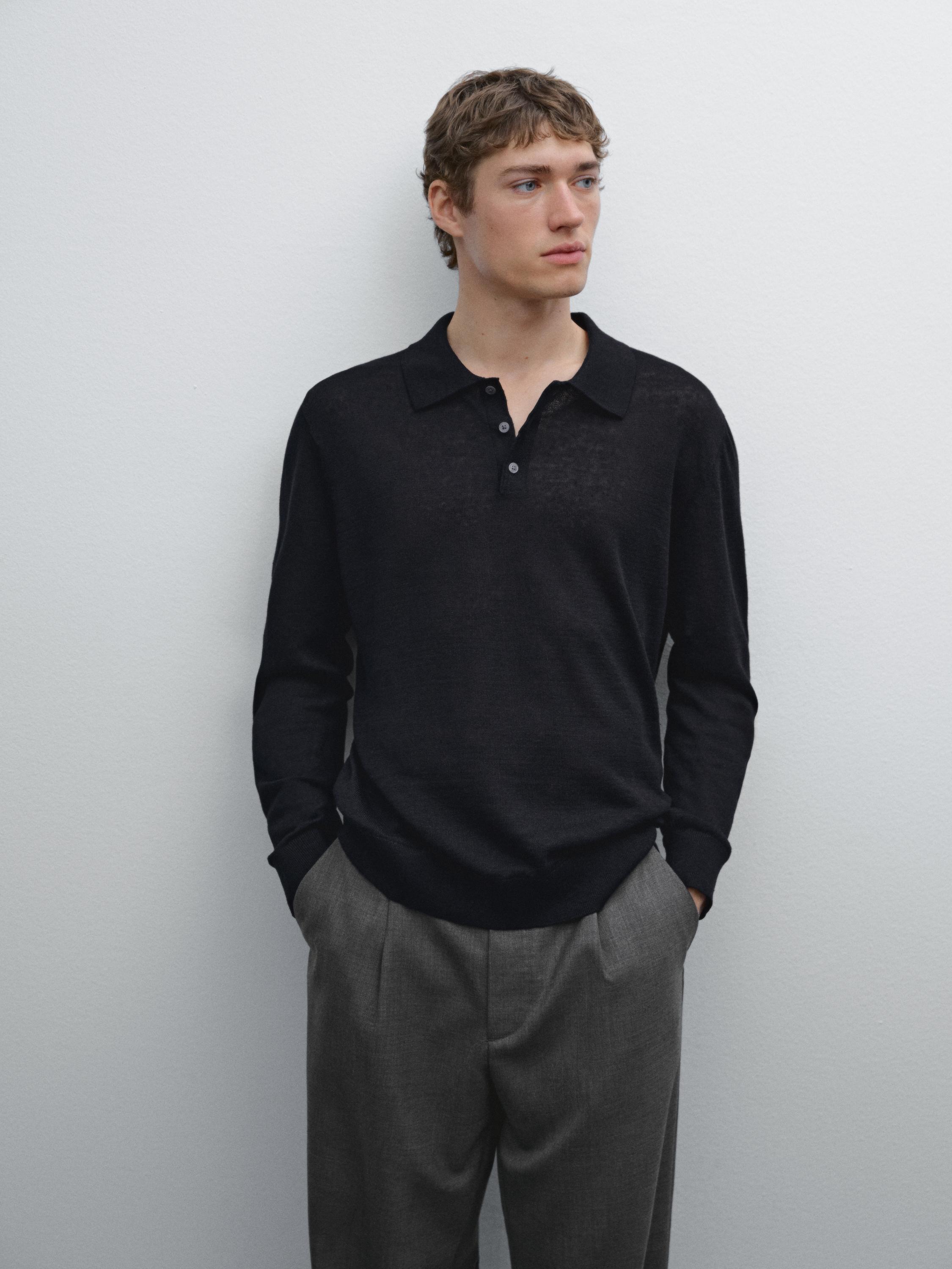 Knitted pullover polo neck linen - Navy blue | ZARA United Knitted pullover polo neck linen - Navy blue | ZARA United