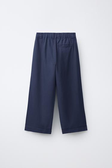 PANTALON DROIT EN COTON ET LIN - Bleu de Zara - Image 1