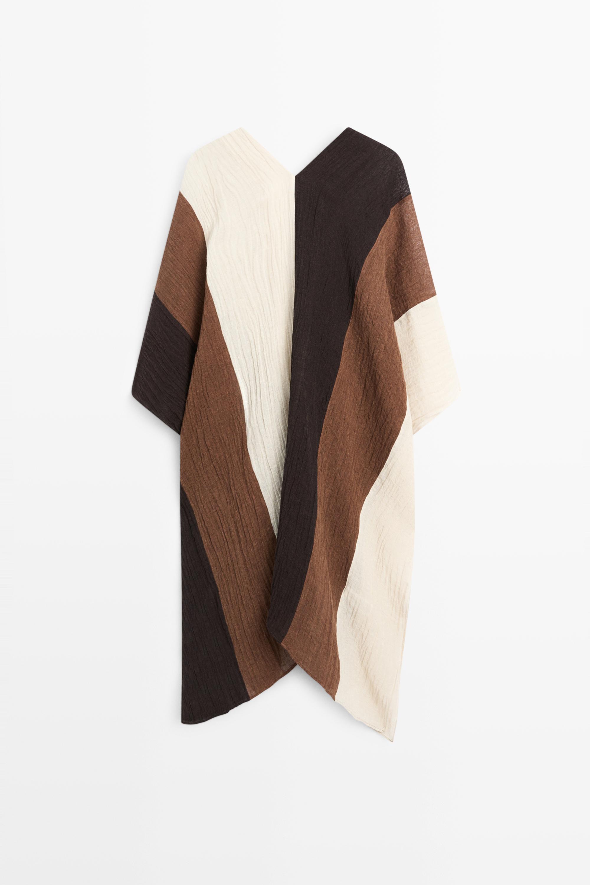 Textured tricolor linen blend kaftan