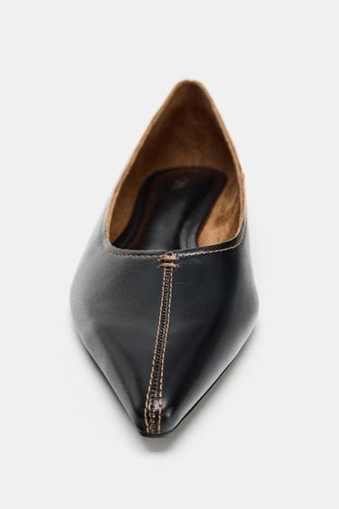 BALLERINES EN CUIR AVEC SURPIQÛRES - Noir de Zara - Image 3