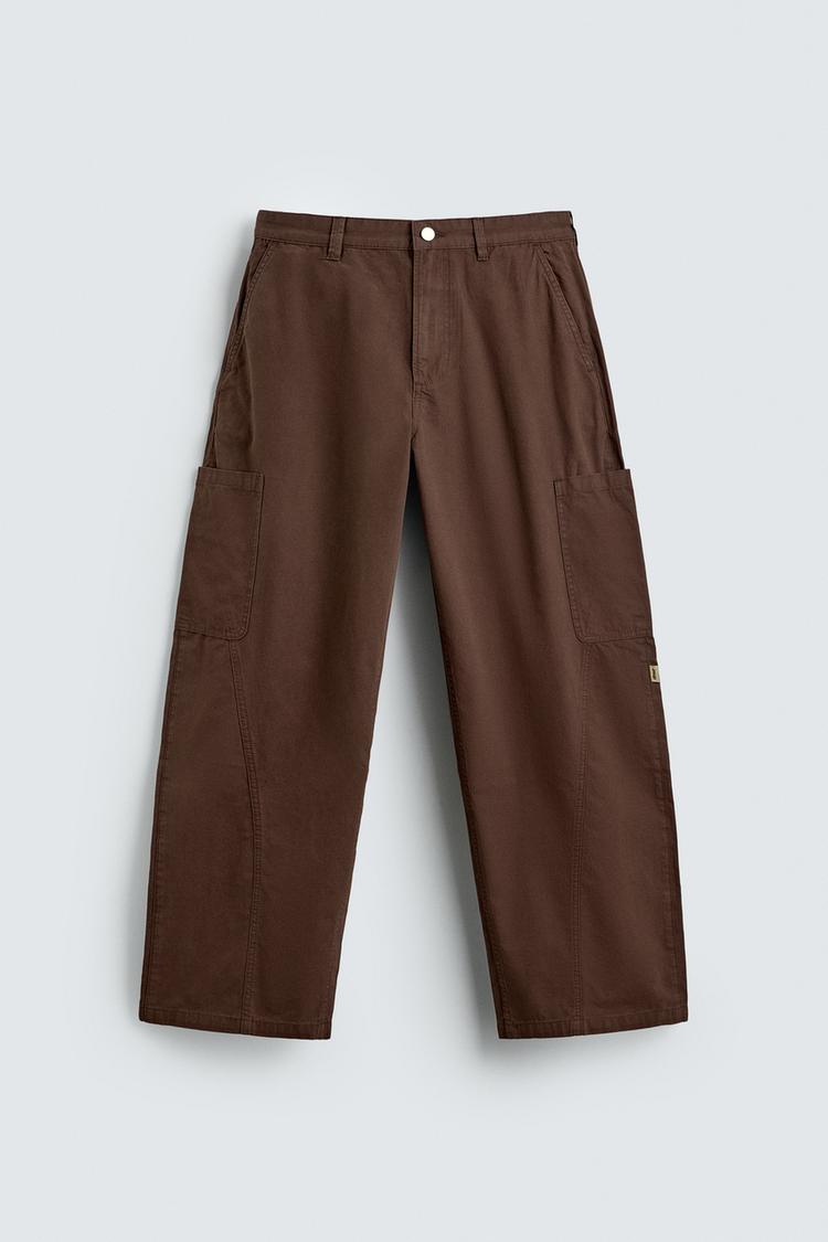 ZARA BALLOON FIT CARGO TROUSERS WITH SEAM DETAIL
