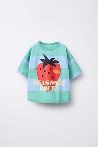 Zara STRAWBERRY PRINT STRIPED T-SHIRT - Green