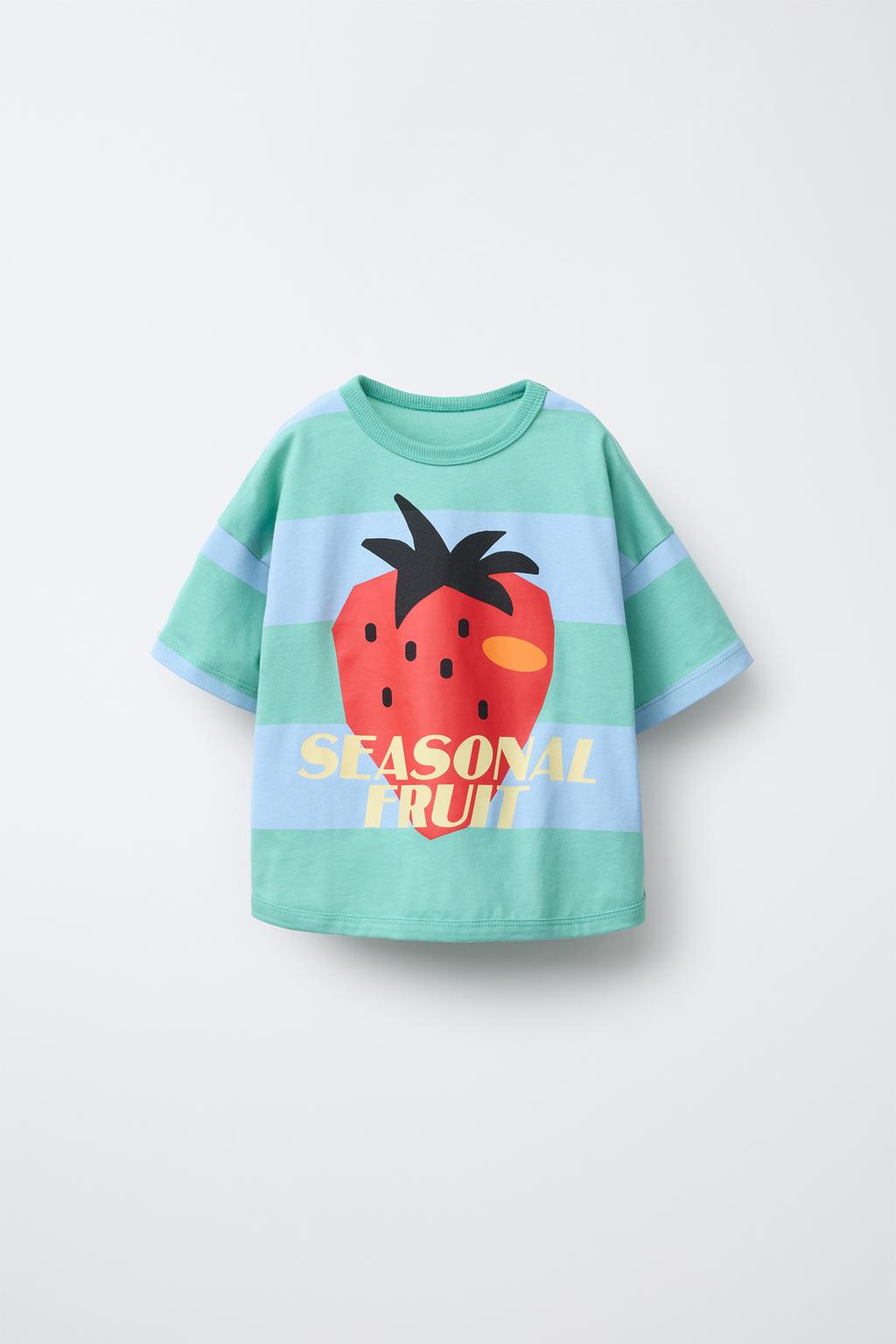 CAMISETA RAYAS ESTAMPADO FRESA