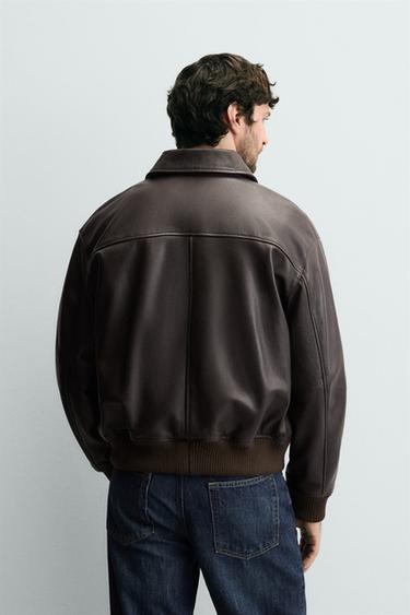 RELAXED FIT LEATHER JACKET - Brown by Zara - Image 2