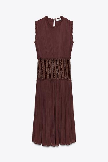 VESTIDO BORDADO CINTURA ZW COLLECTION - Berenjena de Zara