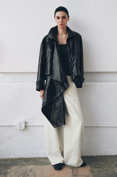 LEATHER EFFECT JACKET WITH SCARF ZW COLLECTION - Black by Zara