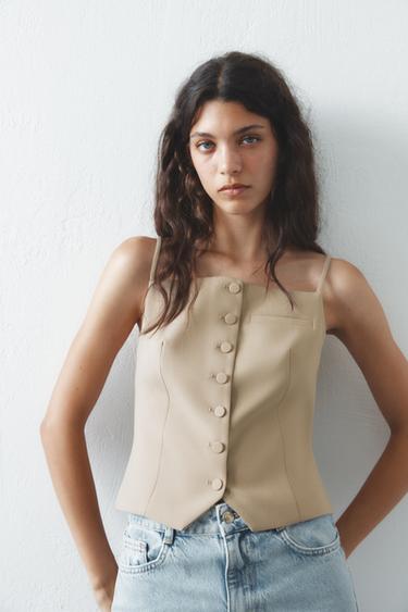 COLETE ALÇAS FINAS - Bege-escuro da Zara