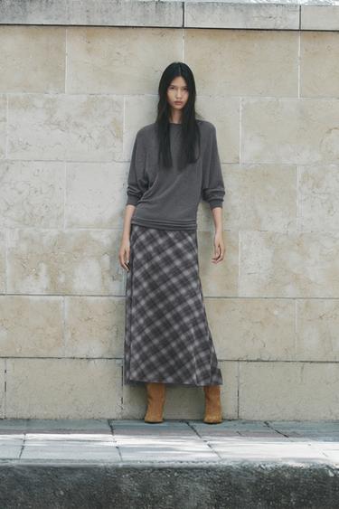 Zara 格紋薄紗裙 - 灰色