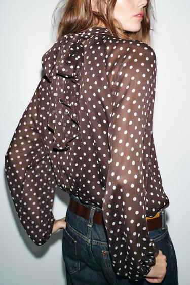 POLKA DOT BLOUSE WITH BOW - brown/white by Zara - Image 2