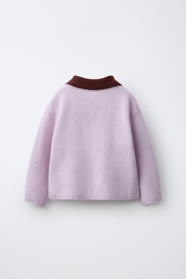 100% WOOL COLORBLOCK KNIT POLO — Light lilac 2