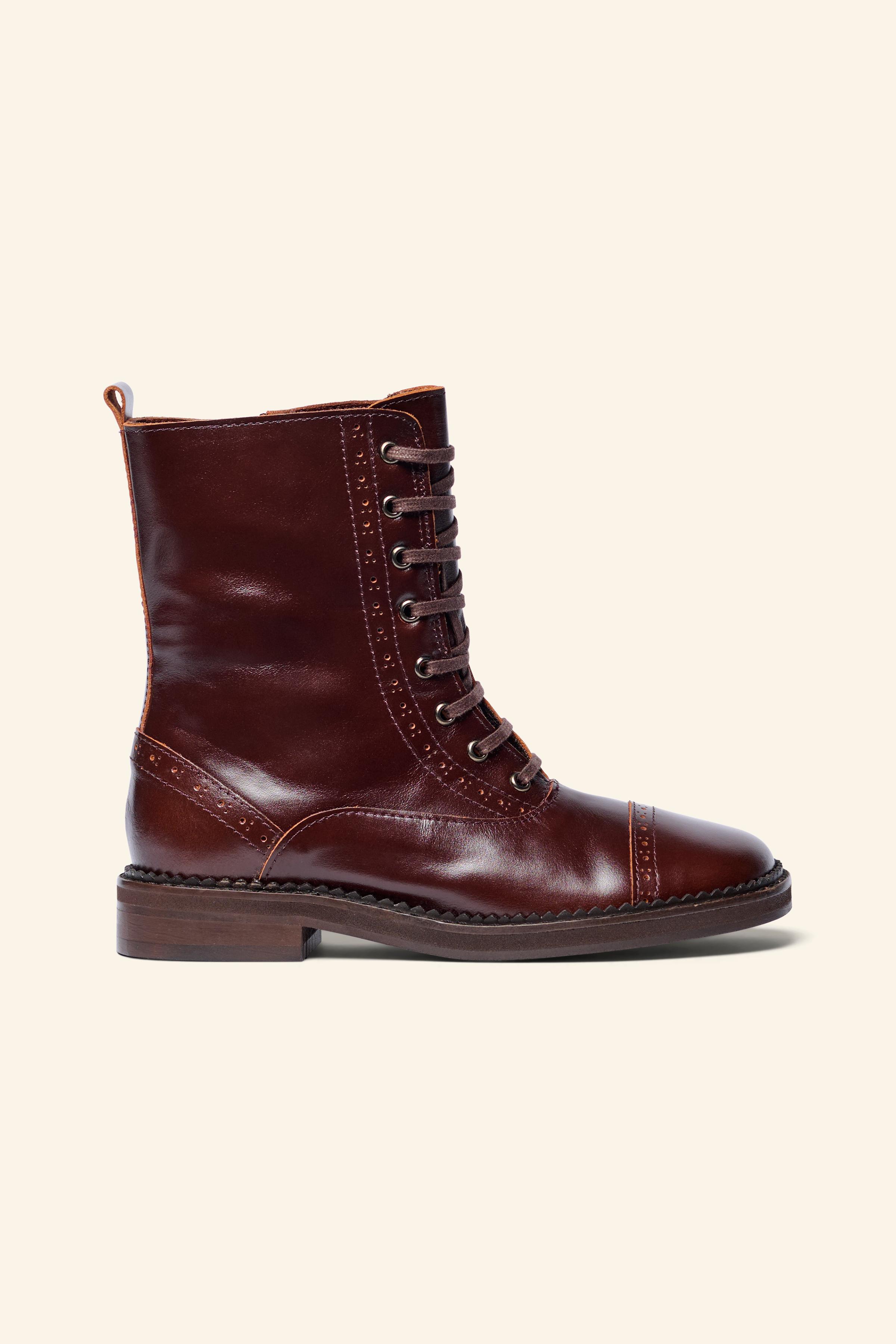 LACE UP LEATHER ANKLE BOOTS Brown ZARA United States