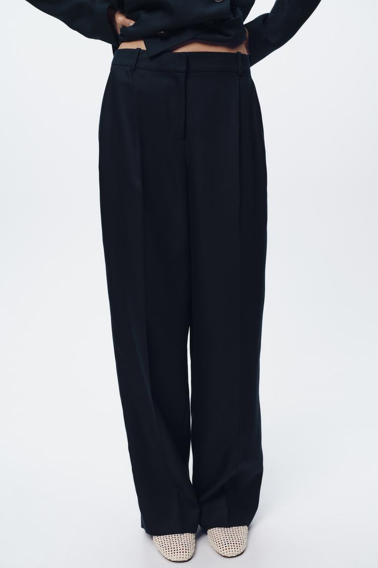 PANTALONI DREPȚI CU PENSE - Bleumarin de la Zara - Imaginea 1