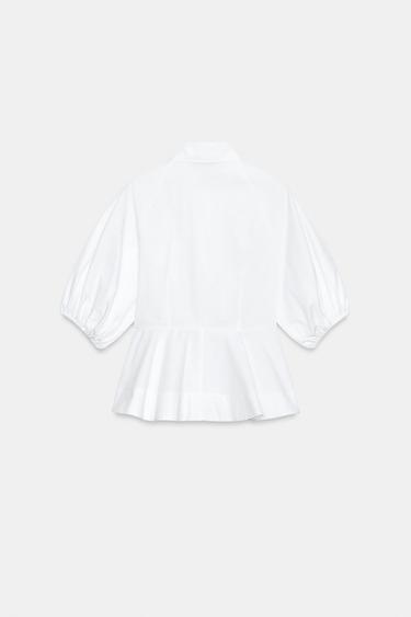 PEPLUM PUFF SLEEVE SHIRT - White by Zara - Image 9