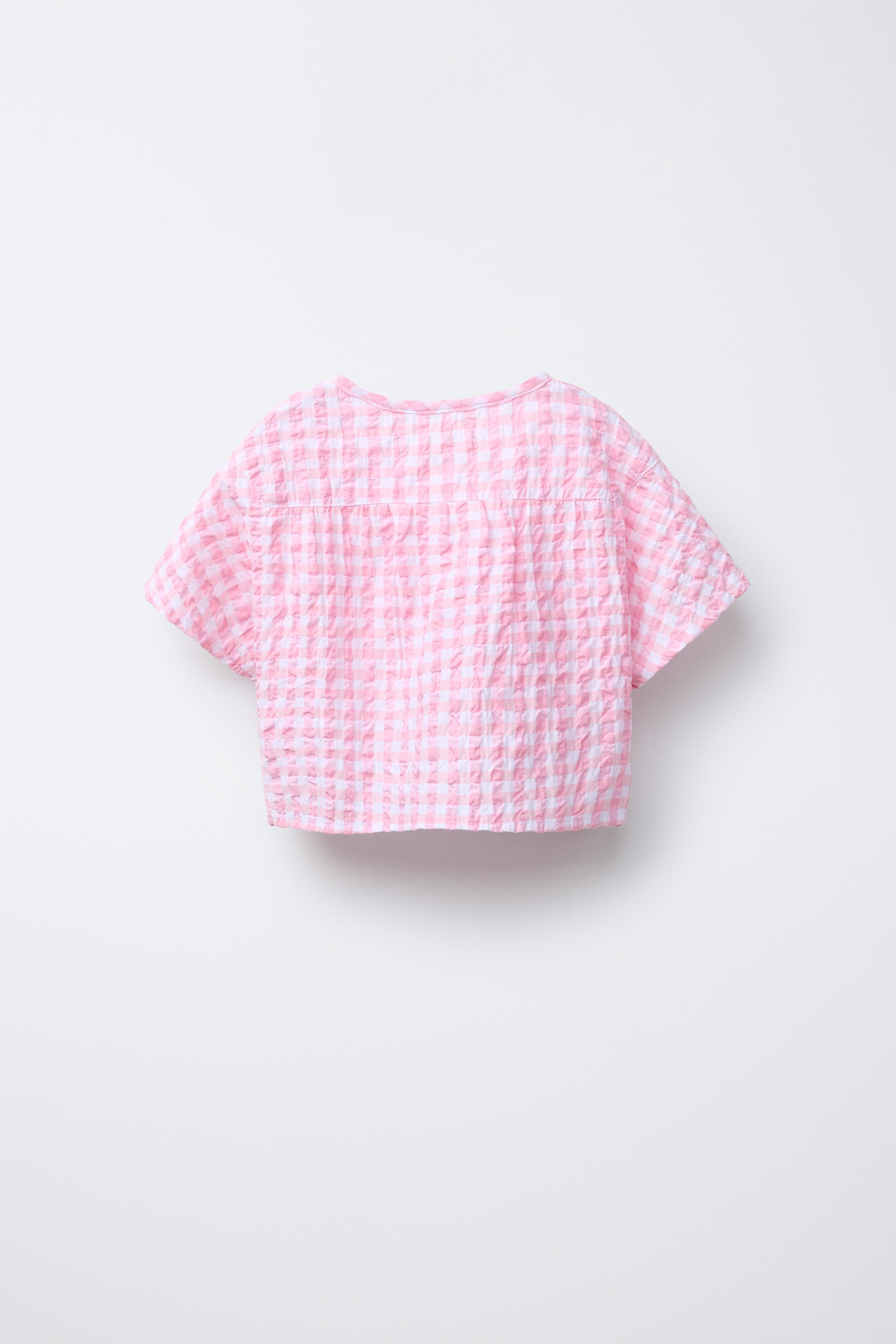 フローラルパッチ付きギンガムチェック柄シャツ - ピンク | ZARA